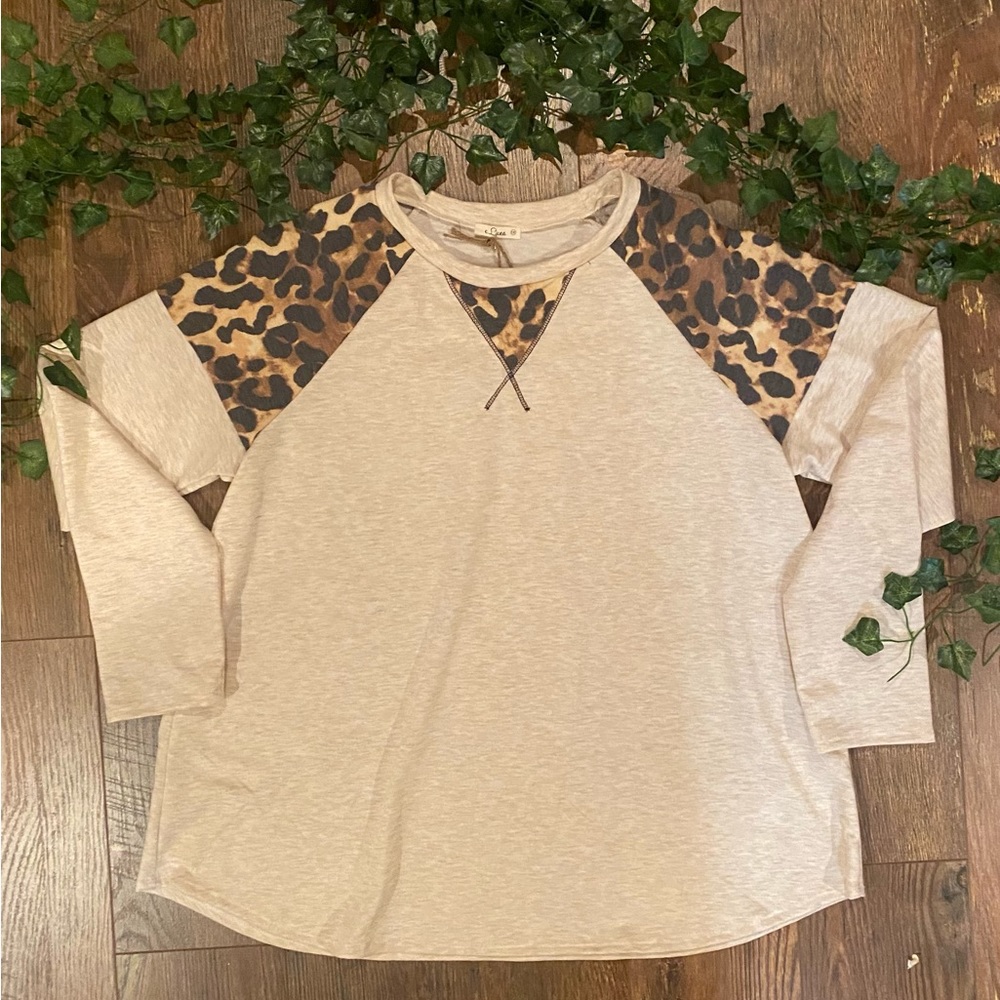 Plus Long Sleeve Cheetah  Print Top